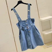 Quần short denim nữ hè 2019 mới cao eo rộng hoang dã size lớn cho nữ chân rộng yếm một mảnh quần thủy triều - Quần jean