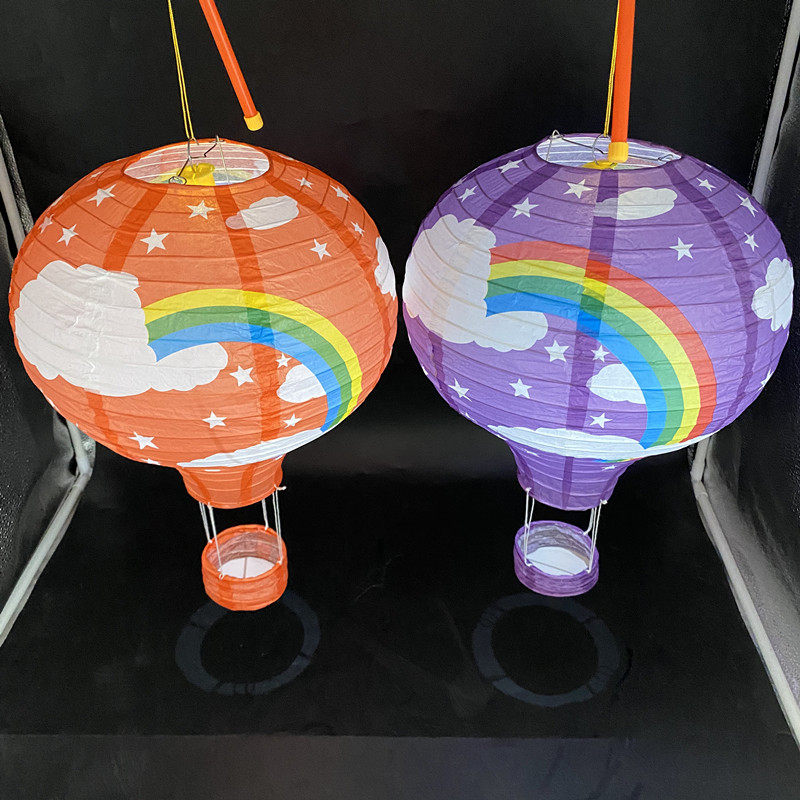 Children Festive Creative Hot Air Balloon Fold Interior Decoration Children's Hand 30CM Rainbow Luminous Lantern Gift