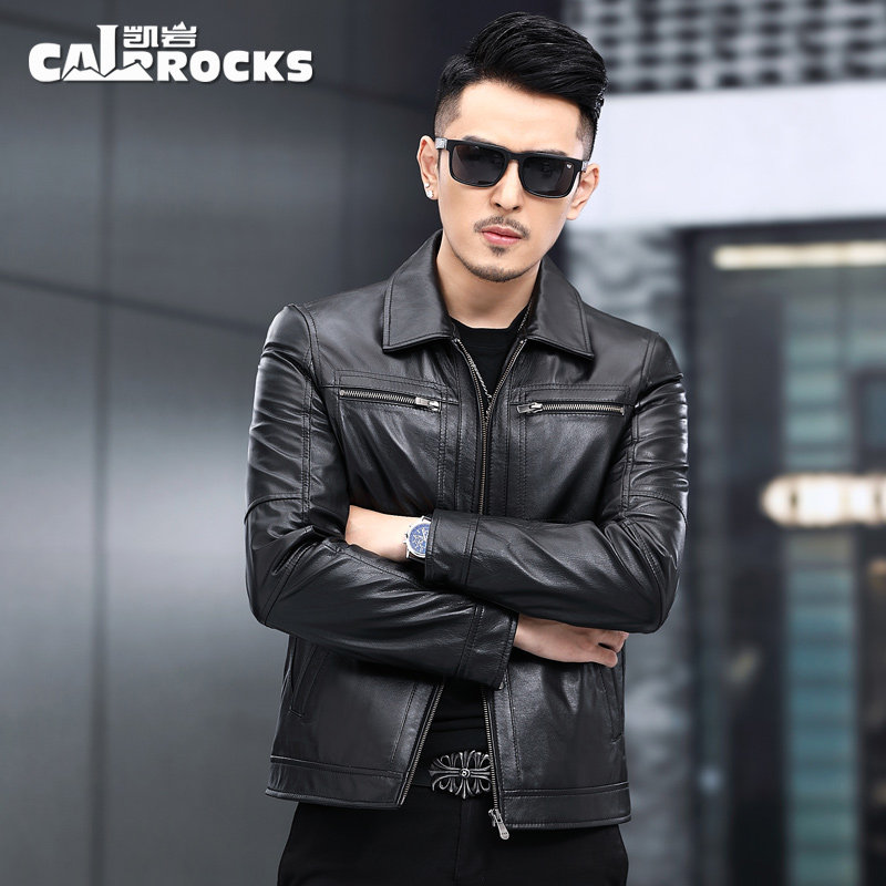 New Haining genuine leather jacket men's first layer tire cowhide slim fit handsome motorcycle leather jacket thin jacket autumn