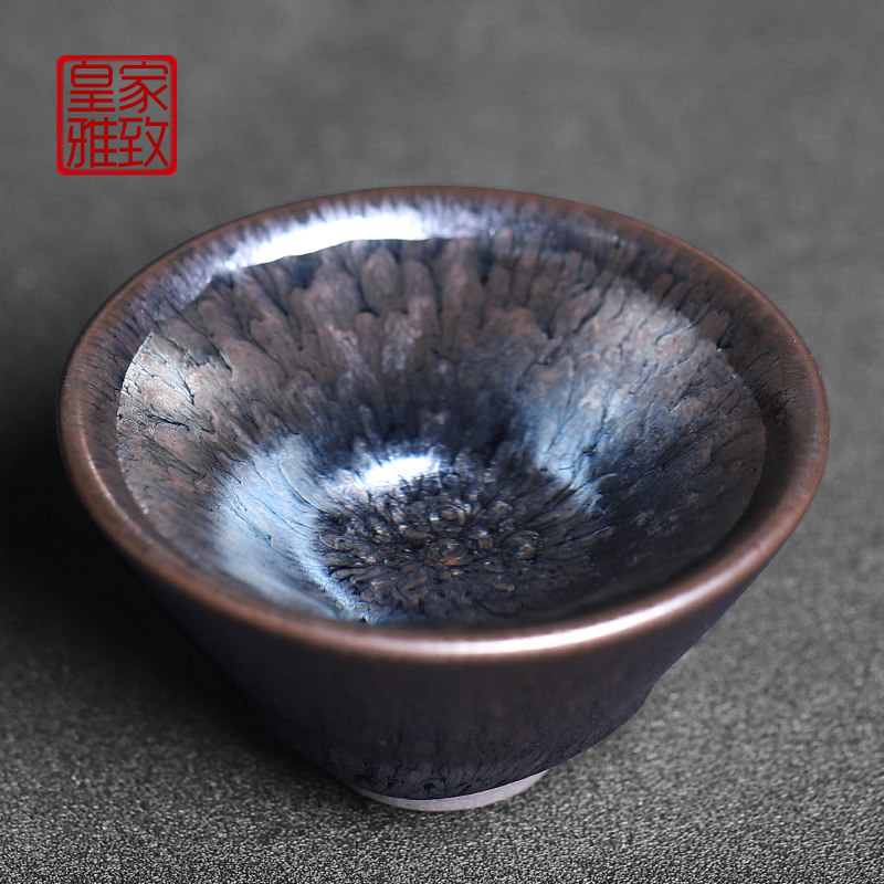 Fujian kiln tea cup pure handmade wood-burning hundreds of flowers drinking tea cup Jianzhan cup bamboo hat cup black bucket iron tire tea cup