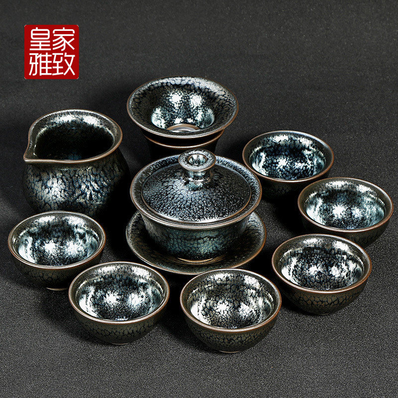 Pure handmade Jianyang Jianzang Cup Gongfu tea furniture cover group Home Living room Oil Drop Hundred Flowers Cups 6 Gift Boxes