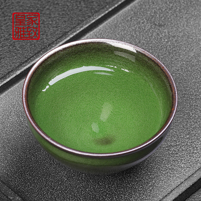 Construction of a Yangshui Longpo Dragon Kiln Wood Burning Famous emerald Green Building Tea Cup Pure Handmade Ice Cracked Tea Master Cup Iron Tire