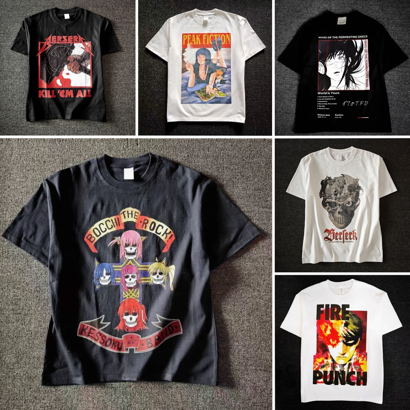Kazankoori Anime Two-Dimensional Style T-Shirt Y2K Non-Mainstream Couple Tops Loose and Trendy