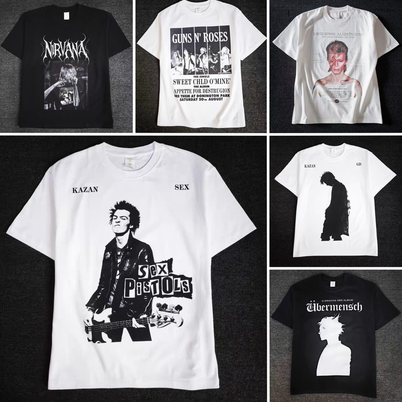 Kazankoori Rock Music Collection T-Shirt with Album Cover Design, Short-Sleeved, Dark Subculture Style Top