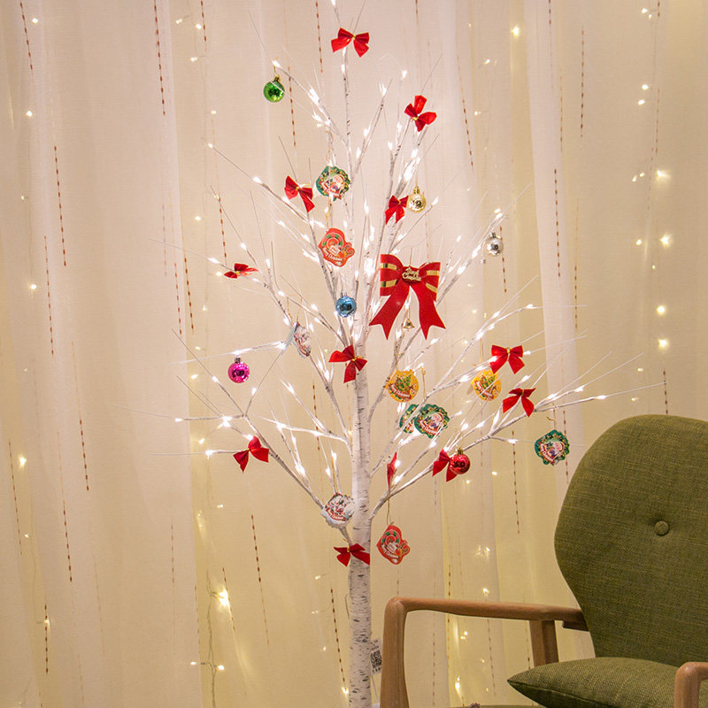 Birch tree glowing Christmas tree lights led lights live background shaking sound decoration girl heart room ins net red table