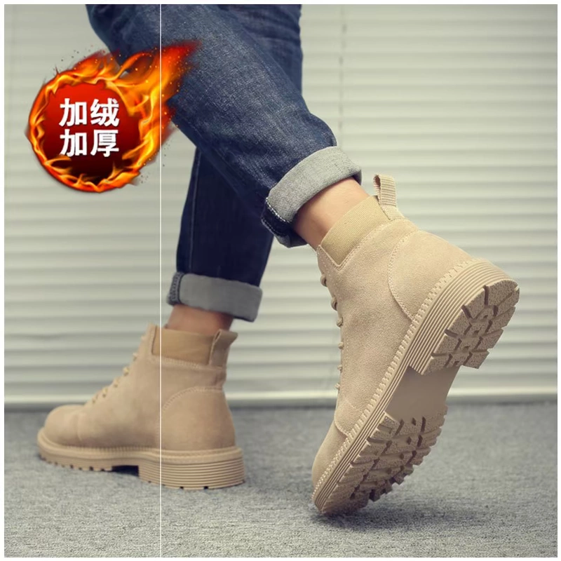 Giày nam mới mùa thu Martin boots nam trung hàn giày cotton dụng cụ cộng với nhung ấm áp nam giày cao cổ hợp thời trang - Giày ống