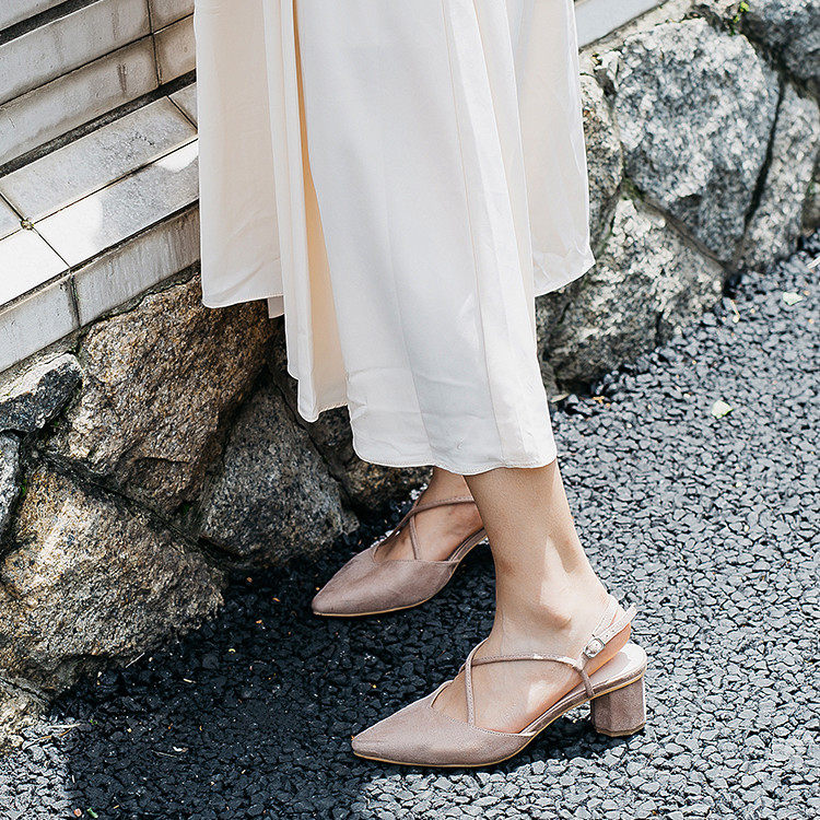 高跟凉鞋女夏2018新款尖头韩版粗跟百搭包头