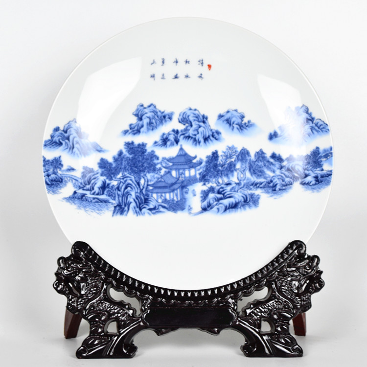 Ceramic pastel blue and white porcelain decorative plate decoration modern fashion home decoration handicraft decoration gift