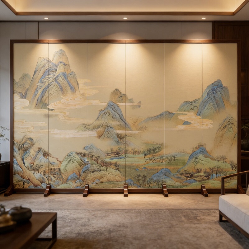 2026 New Style Screen, New Chinese-Style Partition for Living Room, Bedroom, Office, Blocking the Entrance, Movable and Foldable Landscape Painting
