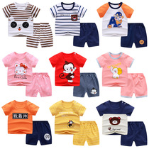 Childrens Cotton Two Piece Newborn Infant Small Male and Female Children Baby Short Sleeve Shorts Set T-shirt base shirt