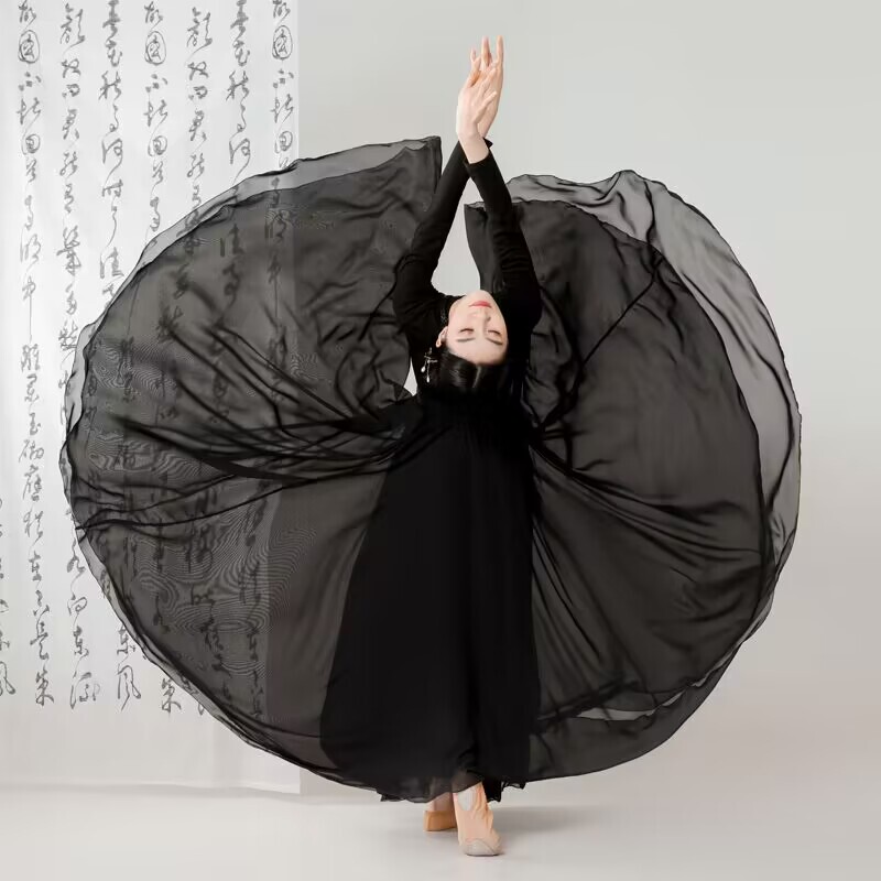 720-Degree Large Swing Dance Skirt Chiffon Gauze Skirt Classical Dance Half Skirt Flowing Long Skirt Square Dance Performance Costume for Women