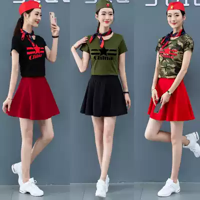 Square dance costume female 2021 new summer dress dancing clothes sailor dance clothing military fans middle-aged and elderly suit dance suit