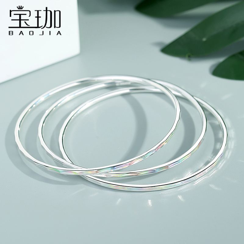 Sansheng Sanshi 9999 sterling silver bracelet female young model plain circle multi-circle three-ring pure silver solid bracelet birthday gift