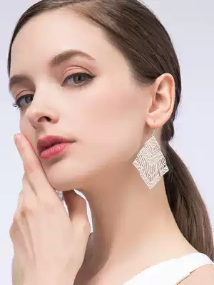 Square sterling silver earrings women's summer 2021 New Tide national style exaggerated earrings temperament high-grade atmospheric earrings