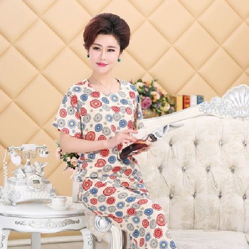 người trung niên và người già làm cho bộ đồ ngủ cotton nữ mùa hè cotton lụa ngắn tay chỉnh sửa phù hợp với bông lụa mẹ váy sân nhà quần áo.