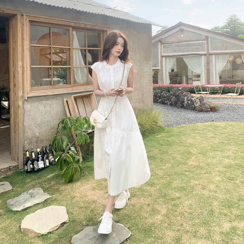 White Casual Elegant Sleeveless Waist-Cinching Dress 2026 New Women's Spring and Summer Elegant Age-Reducing High-End Shirt Dress