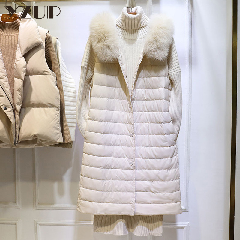 Down waistcoat for women Nets 2021 autumn Winter new Korean version light and thin down jacket with big fur collar and hat waistcoat
