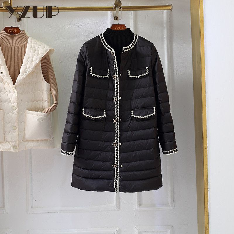 Xiaoxiangfeng down jacket women's medium and long version light and thin 90 white duck down 2022 new loose and explosive Korean winter jacket