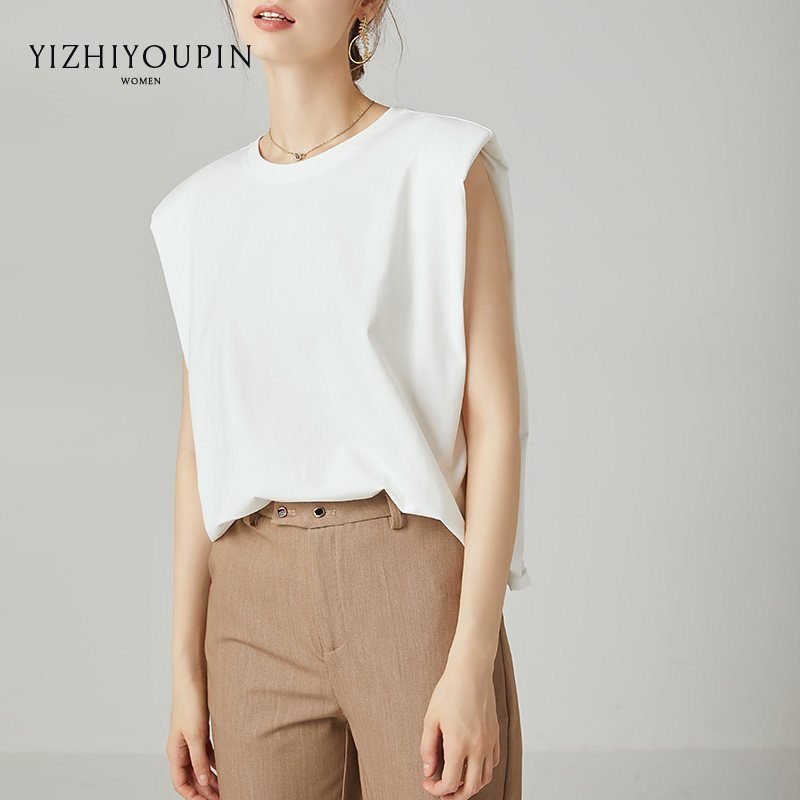 White sleeveless T-shirt women's autumn 2022 new loose European style small shirt Korean version cotton ice silk top autumn