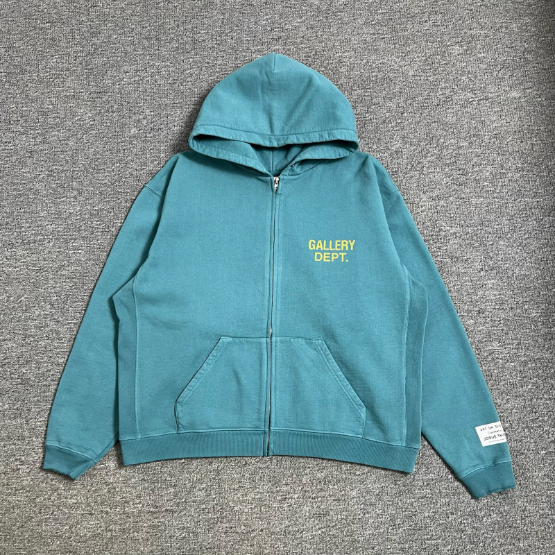 Gallery Dept 90's Full Zip Letter Logo Hoodie Loose High Street Zipper Cardigan Jacket