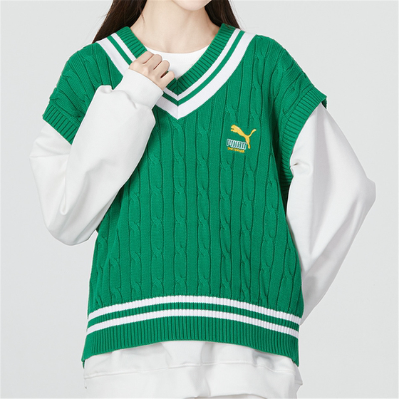 PUMA/Puma Women's V -neck Knit Vests Sports College Wind and Sleeveless Vests Blocks 537969
