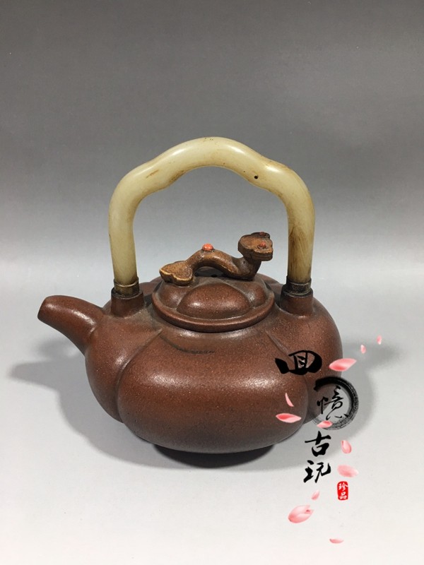 中国宜興紫砂 急須 包錫嵌和田玉 楊彭年製 款250cc 中国宜興紫砂 急須