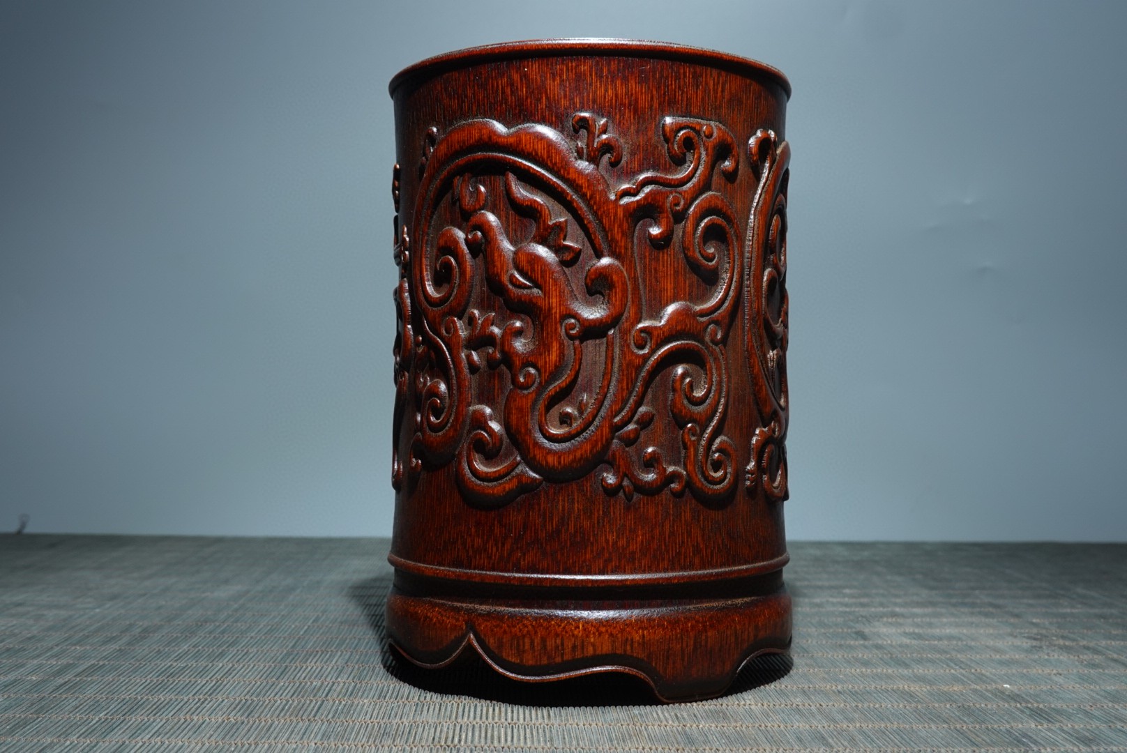 清・古珍奇竹彫・龍紋筆筒』極細工・古賞物・中国古玩・中国