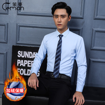 Ceman autumn and winter warm white shirt men long sleeve slim business work professional workers dress Korean version plus velvet shirt Cotton