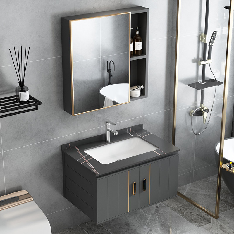 Rock slab space aluminum alloy bathroom cabinet combination bathroom washbasin cabinet washstand mirror cabinet integrated washbasin cabinet