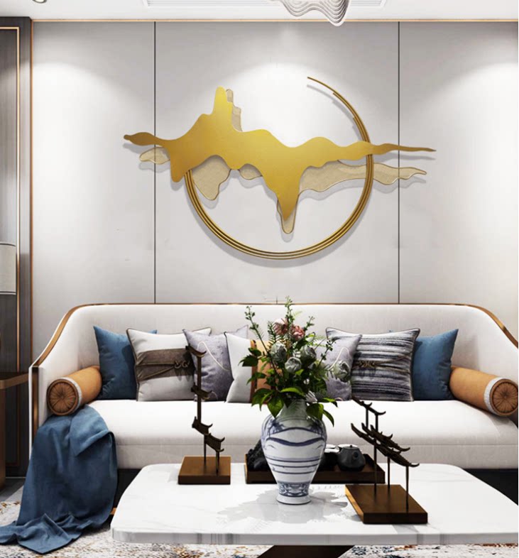 New Chinese Iron Art Wall Decoration Light Extravagant Wall Decoration Living Room Background Wall Solid Landscape Metal Creative Hanging Decoration