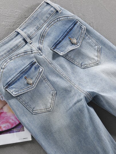 Flared Jeans for Women, Slim Fit, Stretchy, High-Waisted, Peach-Shaped Buttocks, 2026 Spring New Style, Light Blue, Butt-Lifting, Flared Long Pants