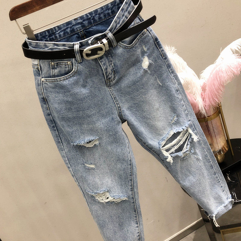 Jeans women's loose high-waisted hole Harlan autumn 2022 slim casual small tall nine-point daddy pants