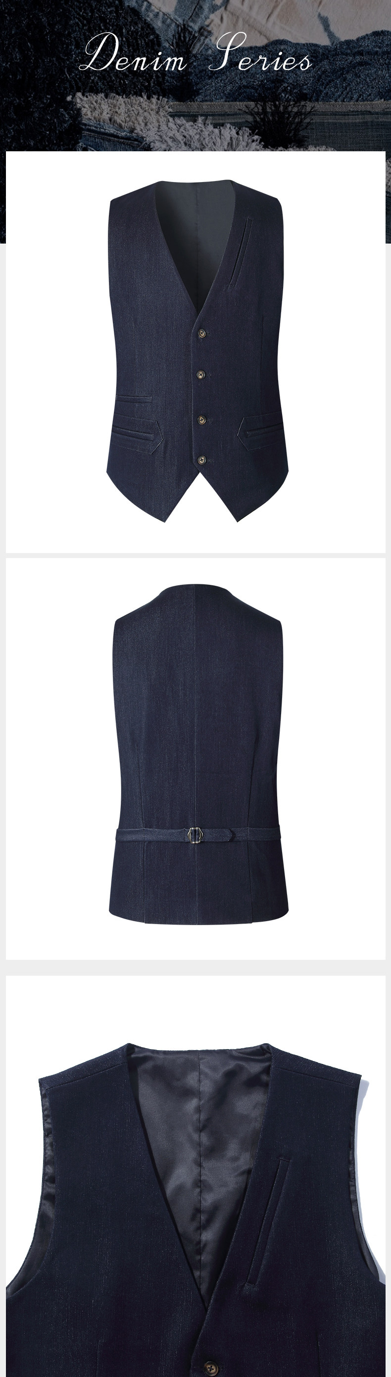 Жилеты 2023春季新款男士美式复古怀旧绅士修身牛仔马甲深蓝色巴黎扣马甲 Gieves charles
