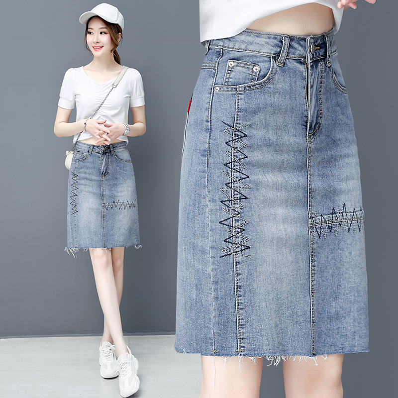 Váy Lady 2020 mùa xuân mới cao eo mỏng denim túi cổng váy hương vị hip váy bước váy mùa hè