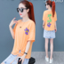 Hướng dương in hoa cúc nhỏ t-shirt của phụ nữ thuần xu hướng màu đỏ gió lười biếng lỏng Hàn Quốc phiên bản của tay áo ngắn giản dị vòng cổ 