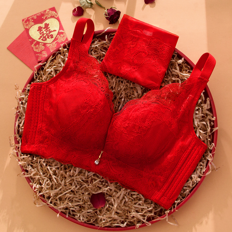 (40% off over 1 piece, 50% off over 2 pieces) Big Red Benming Year Underwear Set Women's No Steel Rings Push-Up Bra