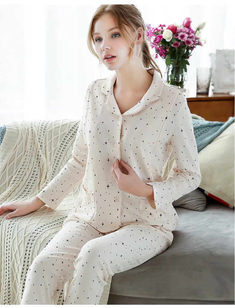 Tháng quần áo cotton mùa xuân và mùa thu mỏng phần dịch vụ gia đình phù hợp với mùa hè sau sinh cho con bú Quần áo dài tay phụ nữ mang thai đồ ngủ phụ nữ - Giải trí mặc / Mum mặc bộ sau sinh mùa hè