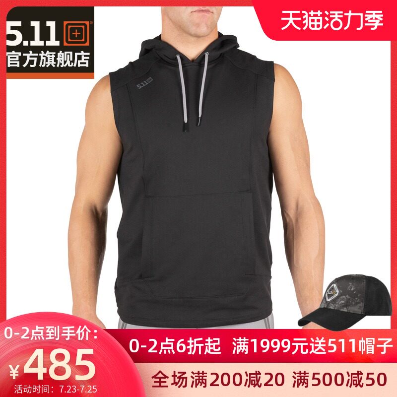5 11 Sports hooded T-shirt 511 Sleeveless hooded sports training T-shirt Basketball vest sleeveless sweater 82116