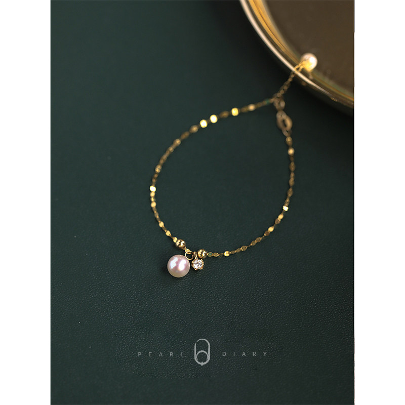 18K Gold Hand chain Adjustable Tile Chain Pearl Hand chain Women's Jewelry Niche design gift