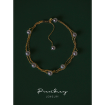 Aurora round pearl bracelet starry star double layer multi-layer 18K gold chain