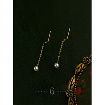 (Slim)Natural Akoya luster pearl ear line 18K gold 3cm exquisite earrings to send girlfriend gift