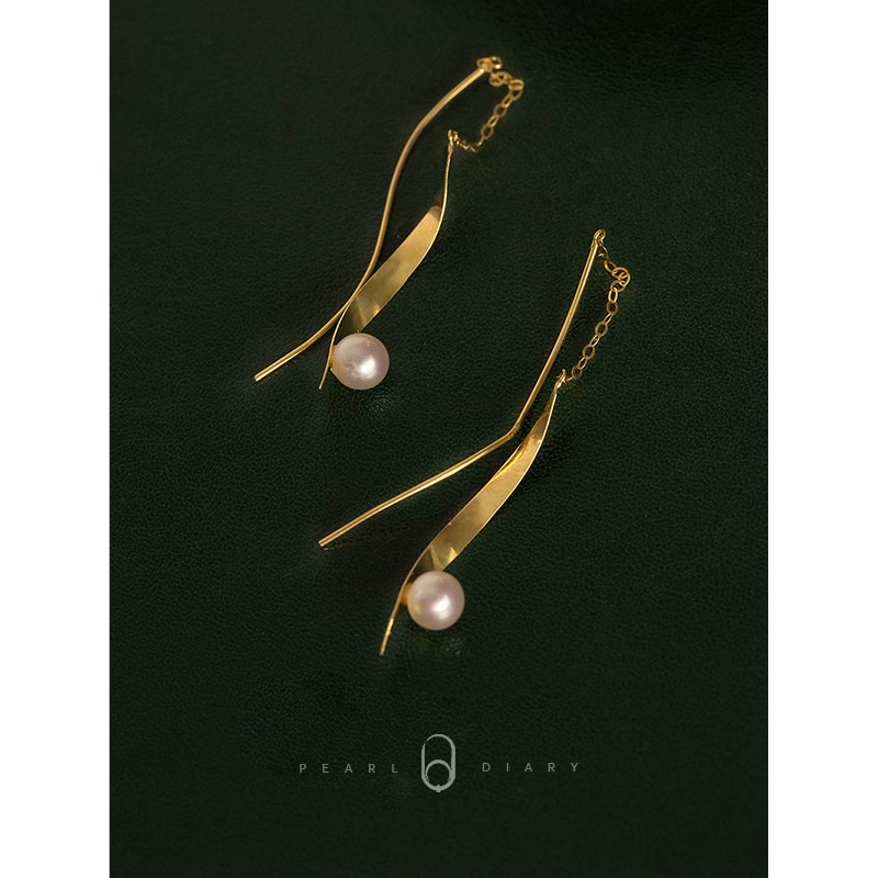 Agoya akoya pearl ear line 18K golden earrings girl graceful temperament to give gifts