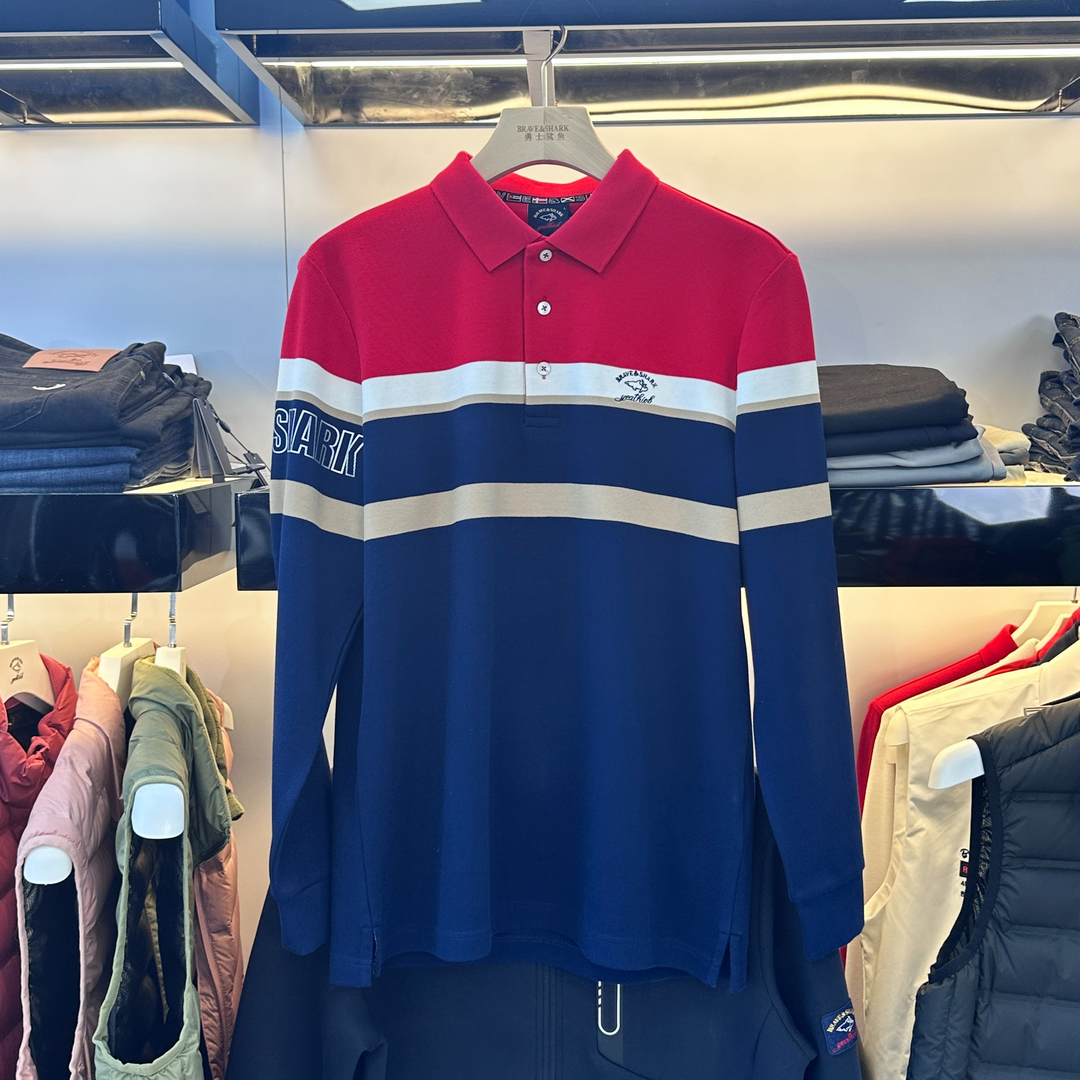 BRAveshark Warriors Shark Fall Classic Striped Long Sleeve Polo Shirt 3671-Taobao