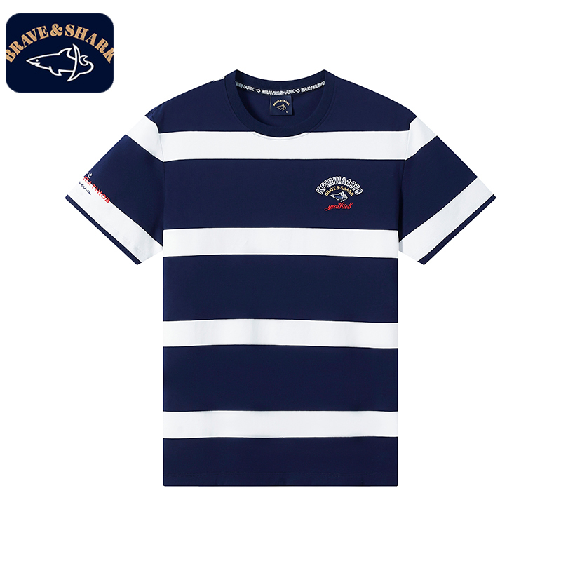 Brave&Shark/Warrior Shark Men's Stripesd Round Neck Short-Sleeved T-Shirt Summer Casual and Comfortable Cotton T-Shirt Brave&Shark/Warrior Shark Men's Stripesd Round Neck Short-Sleeved T-Shirt Summer Casual and Comfortable Cotton T-Shirt