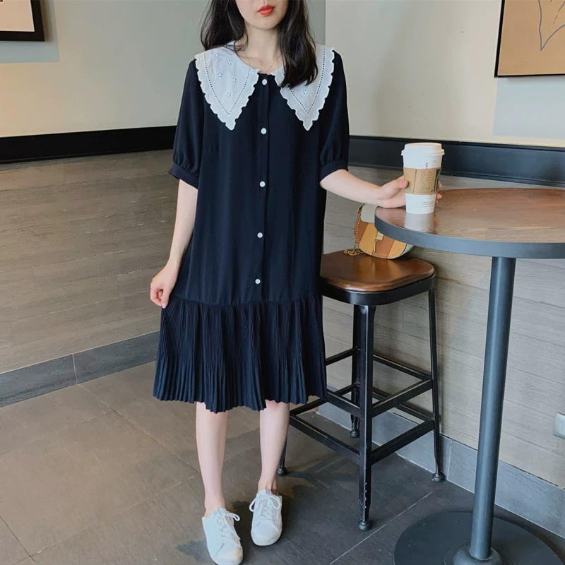 Pháp mùa hè mới 2021 của phụ nữ búp bê cổ váy nữ ngắn tay rời phiên bản Hàn Quốc là váy xếp ly mỏng - váy đầm