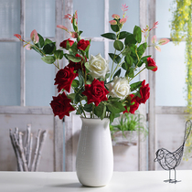 Simulation rose fake flower indoor plastic floral decoration set Living room flower arrangement table dry bouquet decoration