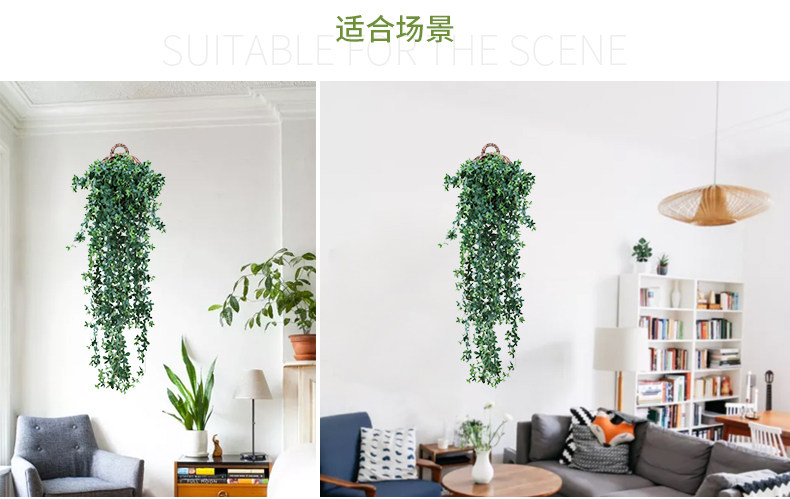 仿真招财叶壁挂花藤家居装饰紫藤花假花吊花客厅挂墙花吊兰塑料花详情3