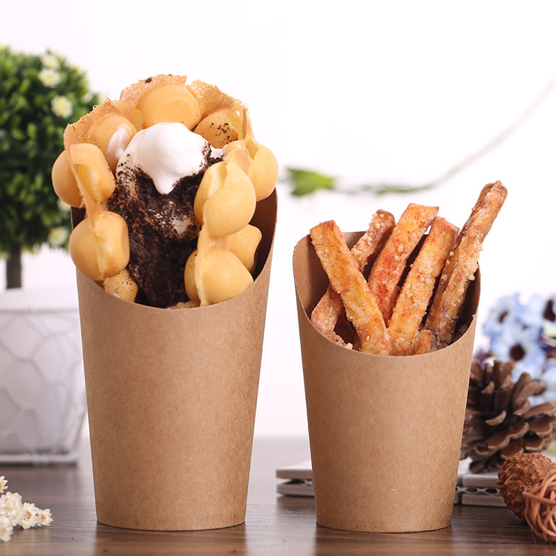 Hard kraft paper slope fries box disposable egg bay food packaging box fried cup cake box