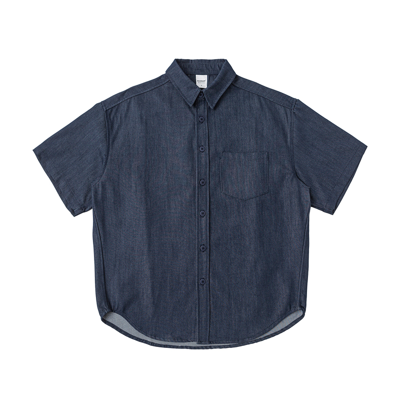 Solid Color Retro Faux Denim Short-Sleeve Shirt for Men, Summer Thin Workwear Style Casual Breathable Loose Shirt