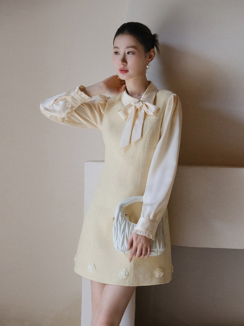 Xxning French-Style Round-Neck Floral Chanel-Style Vest Dress for Women, New Autumn and Winter Age-Reducing Rich Girl Style Dress